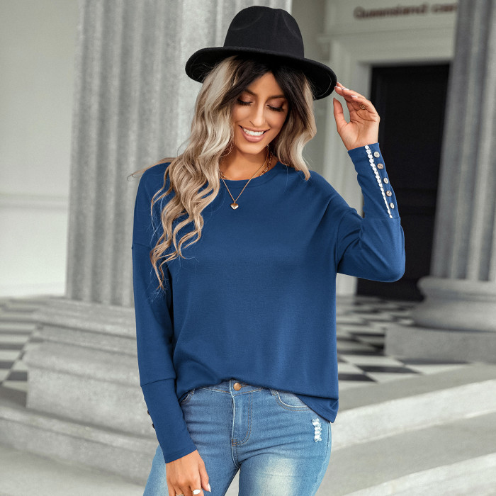 Solid Color Loose Fashion Casual Round Neck T-Shirts