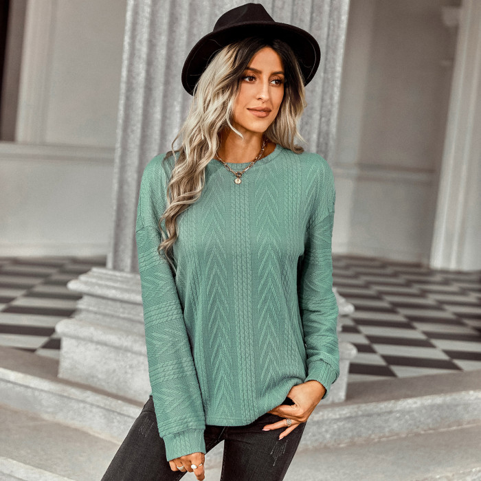 Fashion Loose Solid Color Crew Neck Loose Sweaters & Cardigans