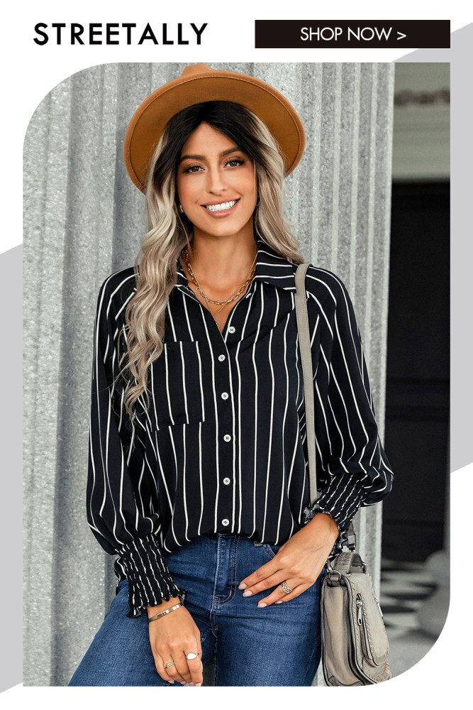 Striped Fashion Casual Loose Lapel Blouses & Shirts