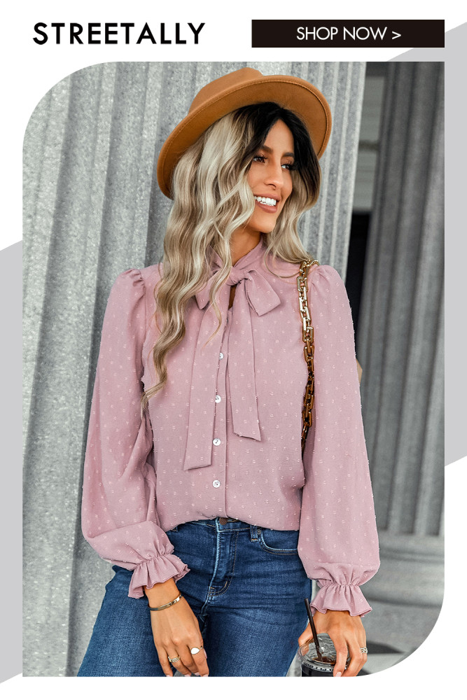 Solid Color Bow Slim Fit Scarf Collar Blouses & Shirts