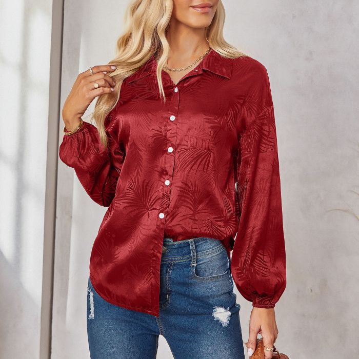 Solid Color Fashion Print Lapel Loose Long Sleeve Blouses & Shirts