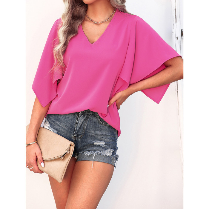 Elegant Fashion Solid Color V-Neck Versatile Blouses & Shirts