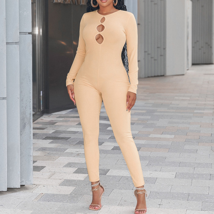 Solid Color Slim Fit Hip Lift Hollow Sexy Jumpsuits