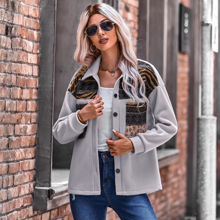 Stylish Patchwork Contrast Lapel Single Breasted Loose Jackets
