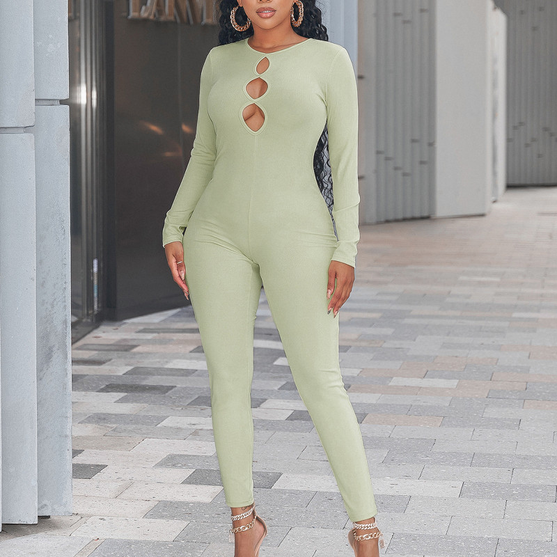 Solid Color Slim Fit Hip Lift Hollow Sexy Jumpsuits