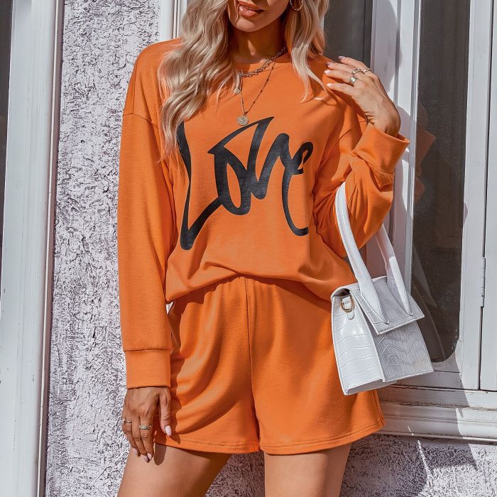 Casual Fashion Letter Print Loose Crew Neck Two-piece Outfits