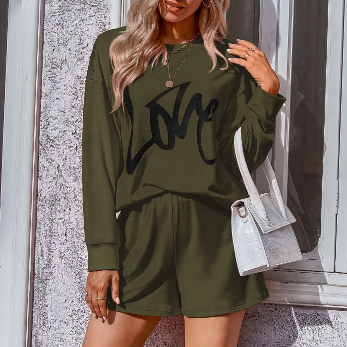 Casual Fashion Letter Print Loose Crew Neck Two-piece Outfits