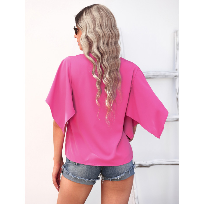 Elegant Fashion Solid Color V-Neck Versatile Blouses & Shirts