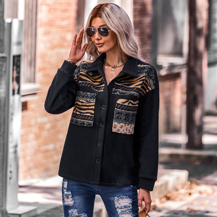 Stylish Patchwork Contrast Lapel Single Breasted Loose Jackets