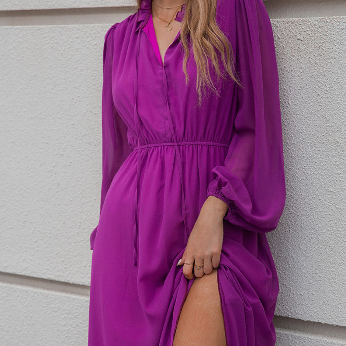 V-Neck Elegant High Waist Purple Strap Maxi Dresses