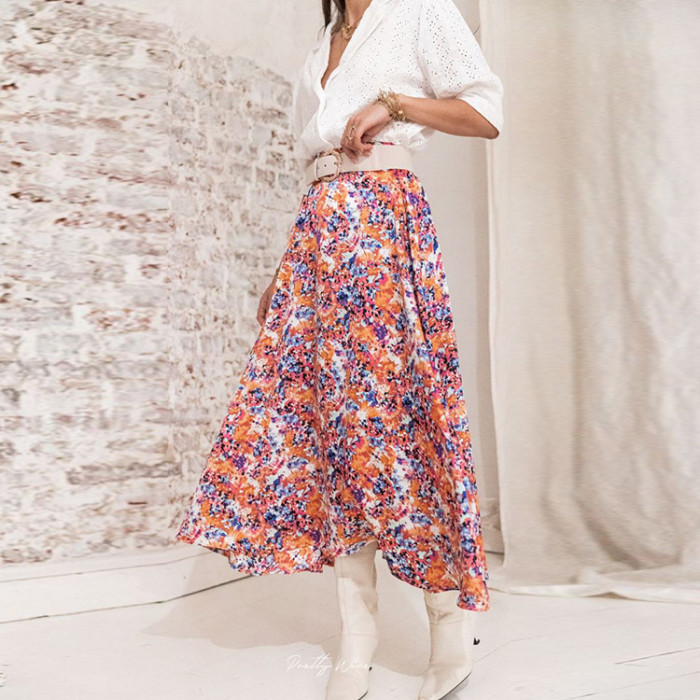 Elegant And Sweet Floral Loose Holiday Style A-line Skirts