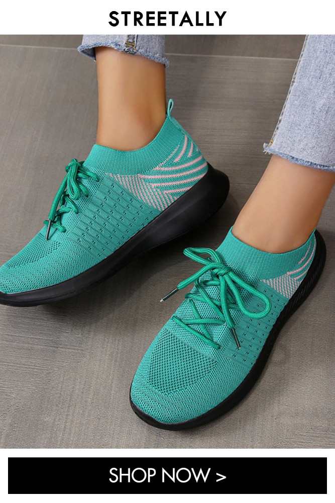 Casual Solid Platform Lace-Up Flyknit Slip-on Sneakers