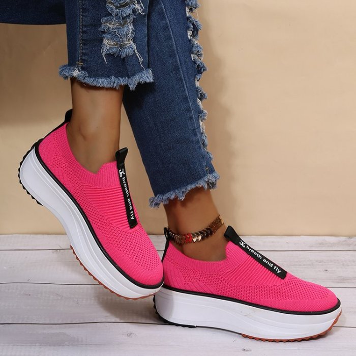 Flyknit Mesh Platform Slip-On Flat Casual Sneakers