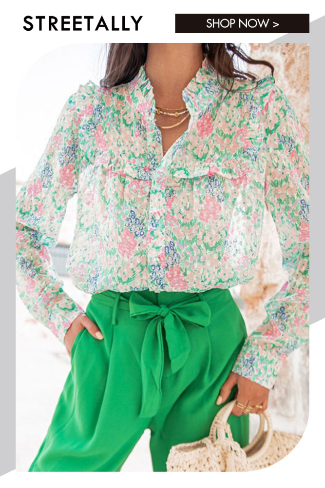 Long Sleeve Chiffon Loose Floral Pattern Fashion Blouses & Shirts