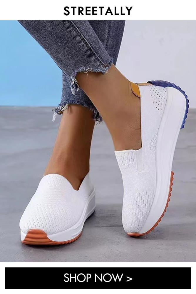 Solid Color Flyknit Comfortable Casual Plus Size Sneakers