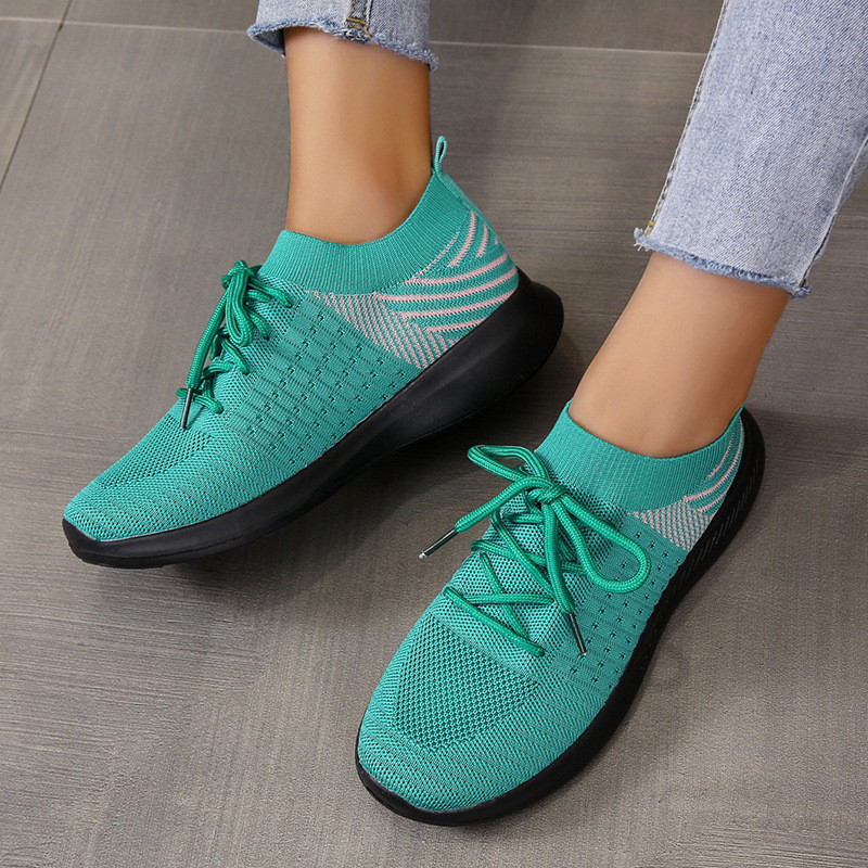 Casual Solid Platform Lace-Up Flyknit Slip-on Sneakers