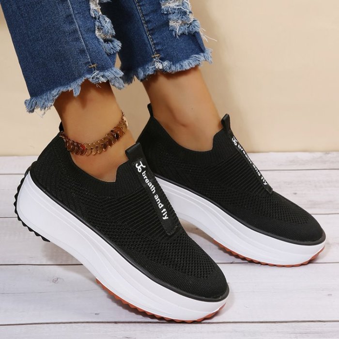 Flyknit Mesh Platform Slip-On Flat Casual Sneakers