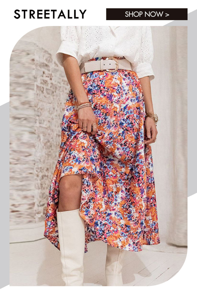 Elegant And Sweet Floral Loose Holiday Style A-line Skirts