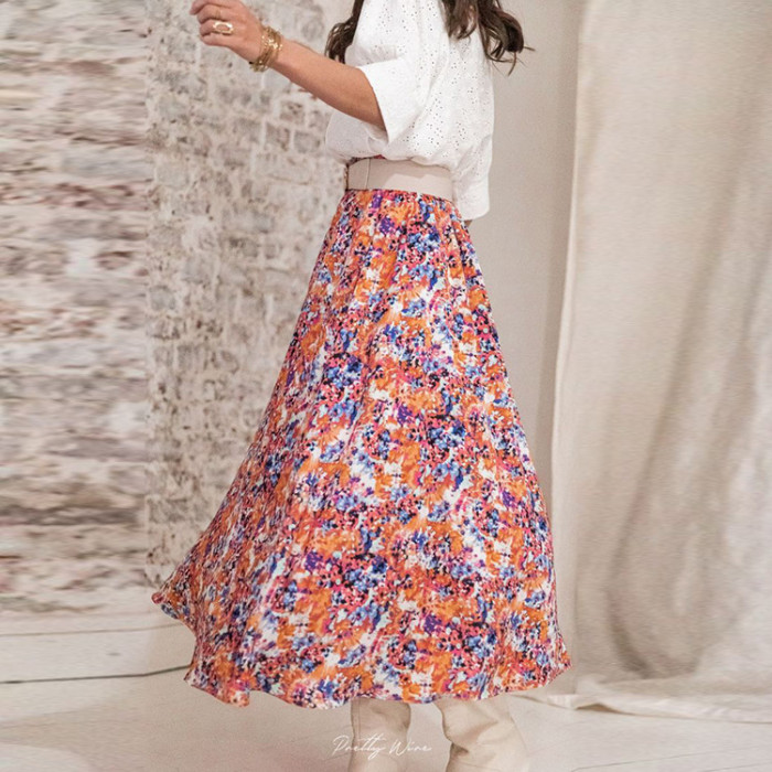 Elegant And Sweet Floral Loose Holiday Style A-line Skirts