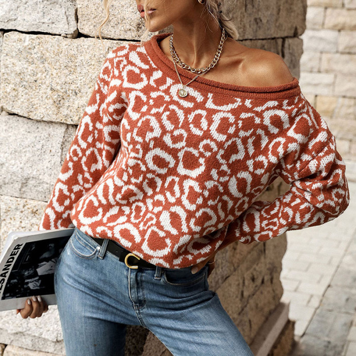 Casual Fashion Jacquard Long Sleeve Leopard Sweaters