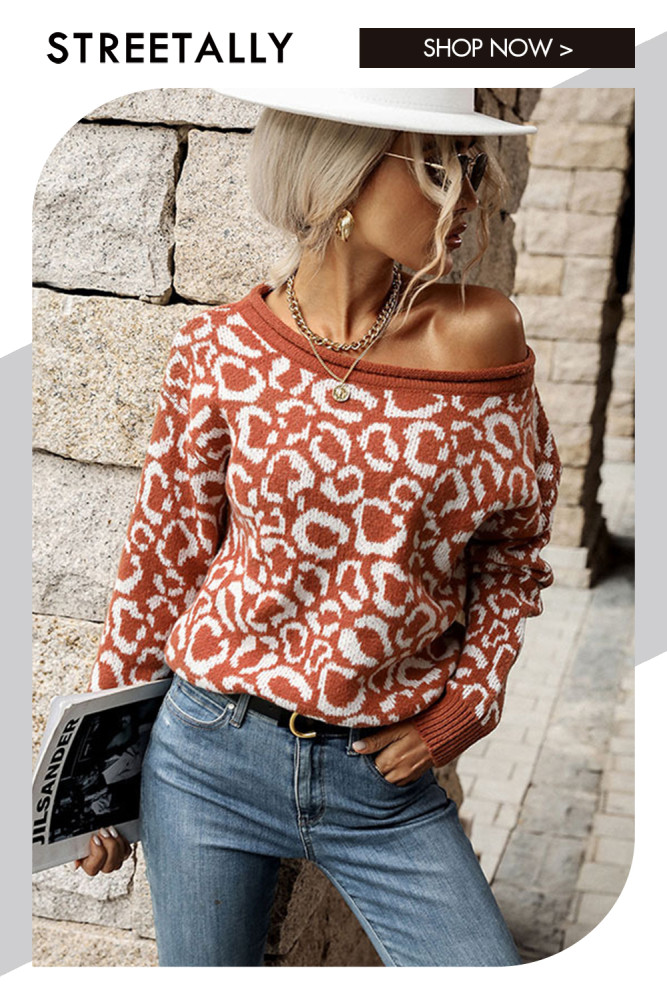 Casual Fashion Jacquard Long Sleeve Leopard Sweaters