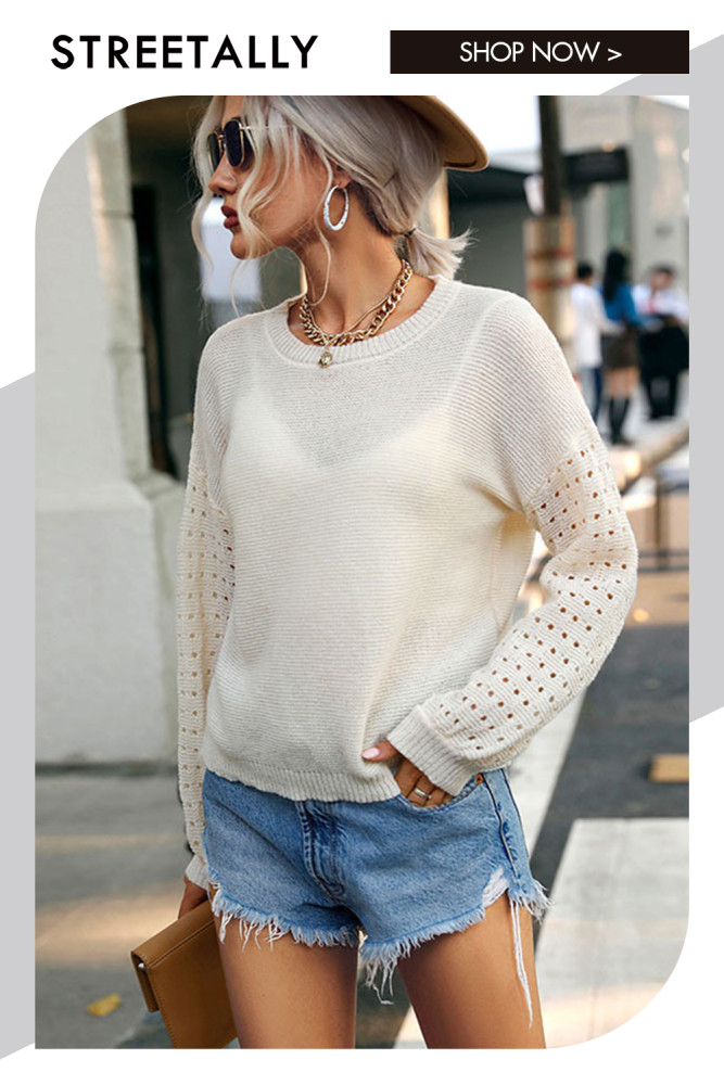 Elegant Fashion Thin Cutout Long Sleeve Solid Color Sweaters