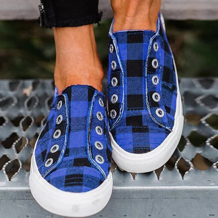 Plus Size Flat Ladies Casual Plaid Canvas Shoes