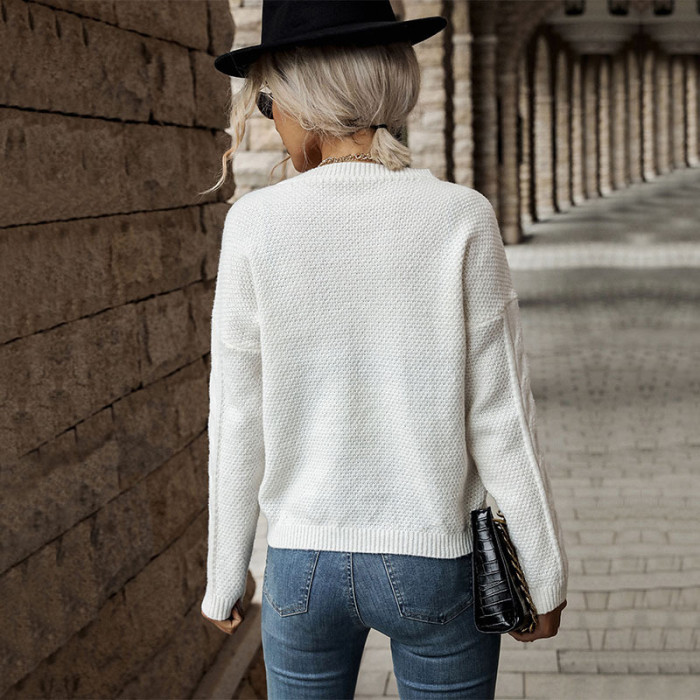 Hemp Pattern Long Sleeve White Elegant Fashion Sweaters