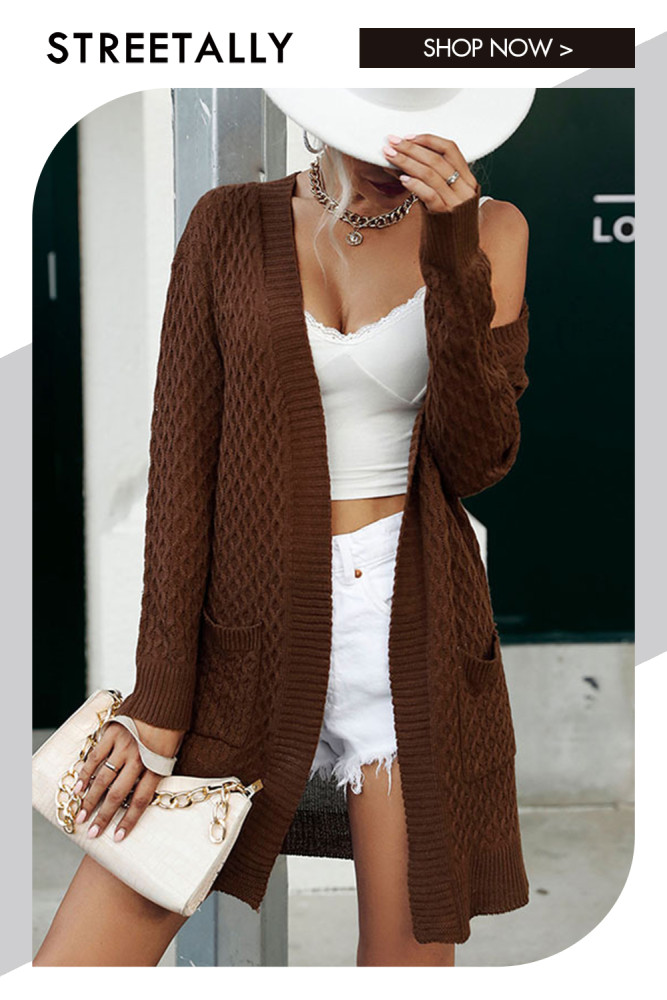 Solid Mid-Length Long Sleeve Linen Pattern Sweater Cardigans