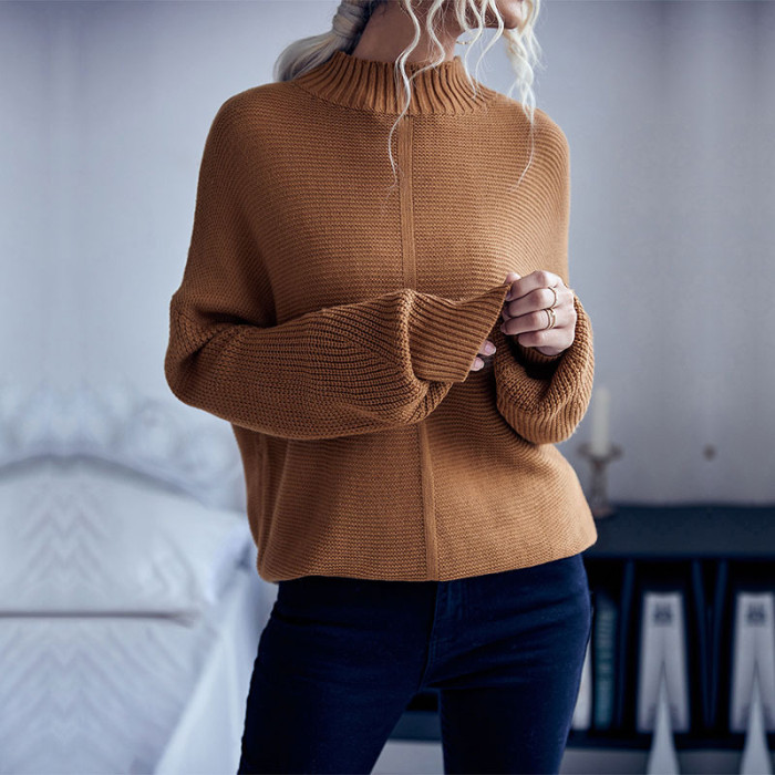 Loose Solid Long Sleeve Turtleneck Casual Sweaters