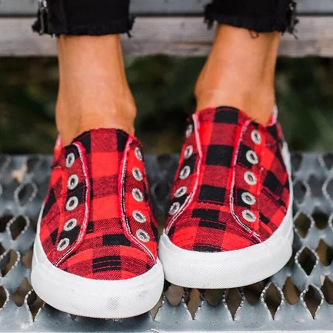 Plus Size Flat Ladies Casual Plaid Canvas Shoes