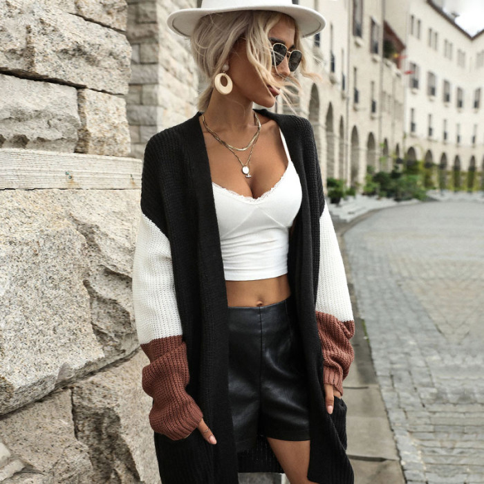 Long Sleeve Colorblock Loose Casual Chic Sweater Cardigans