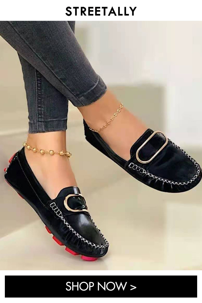 Casual Flat Metal Buckle Pump Large Flat & Loafers