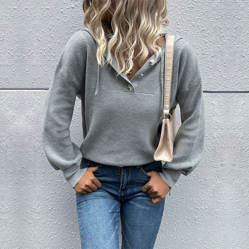 Fashion Solid Color Long Sleeve Hooded Loose Casual Sweaters