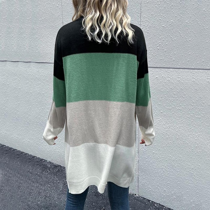 Long Sleeve Colorblock Loose Lounge Sweater Cardigans