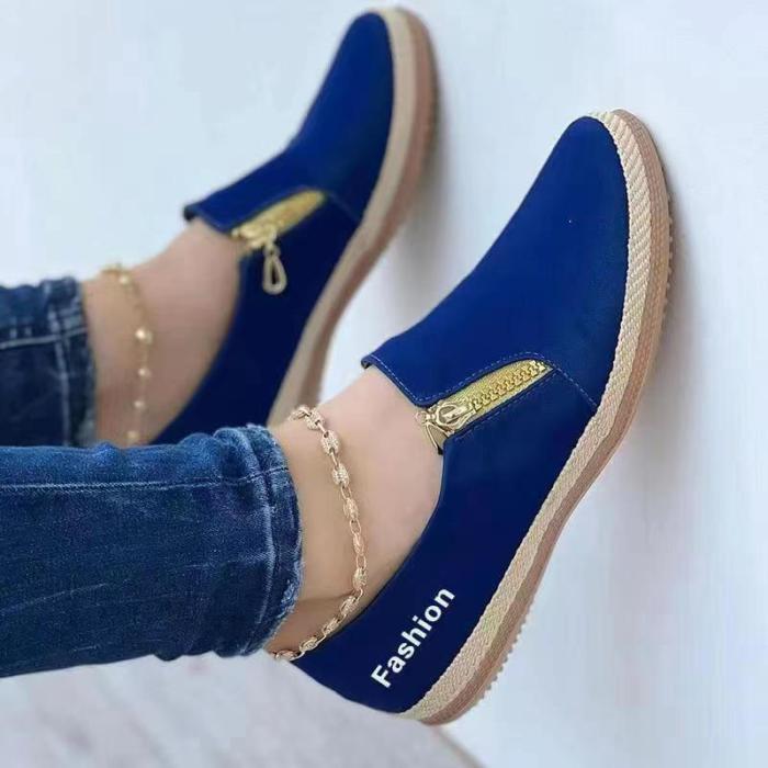 Round Toe Shallow Flat Casual Plus Size Side Zip Flat & Loafers