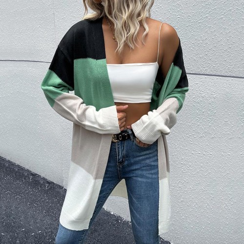 Long Sleeve Colorblock Loose Lounge Sweater Cardigans