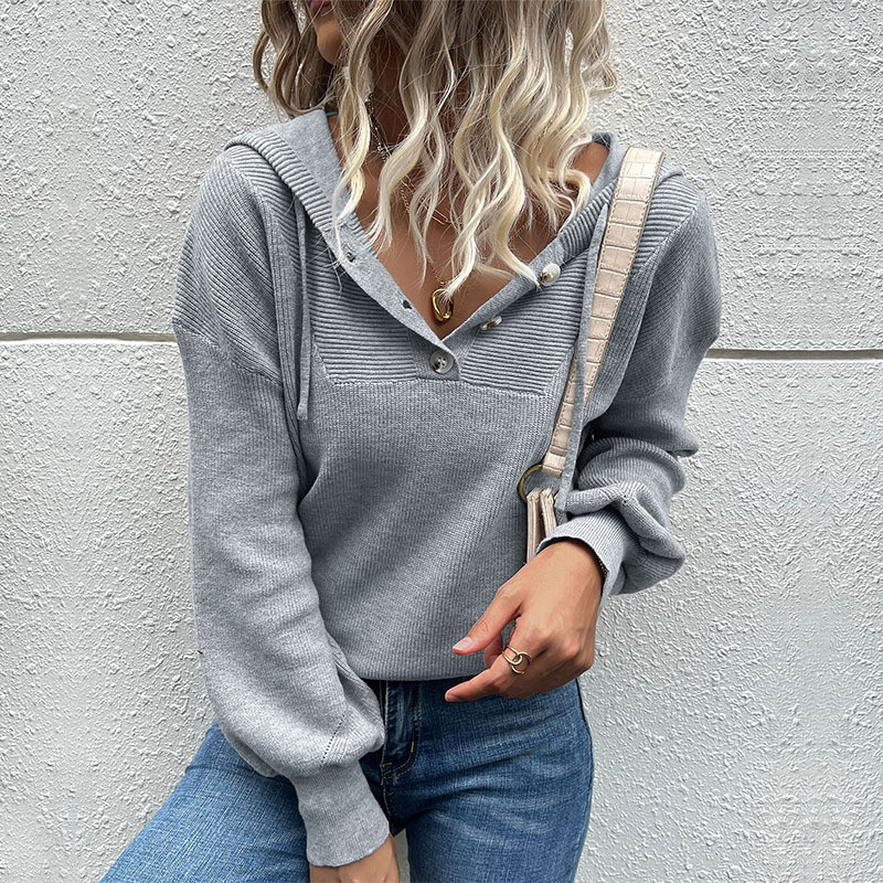 Fashion Solid Color Long Sleeve Hooded Loose Casual Sweaters