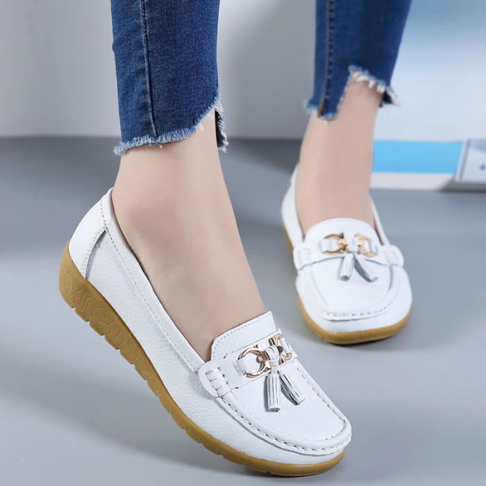 Flat Leather Soft Bottom Large Solid Color Flat & Loafers