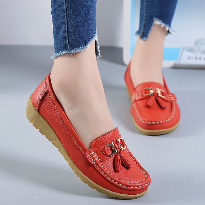 Flat Leather Soft Bottom Large Solid Color Flat & Loafers