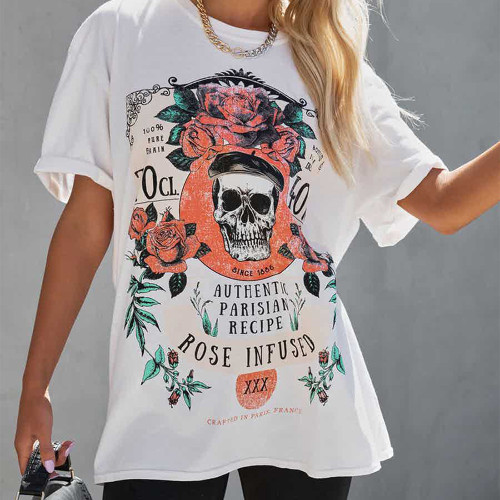 Printed Crew Neck Short Sleeve Loose Casual T-Shirts