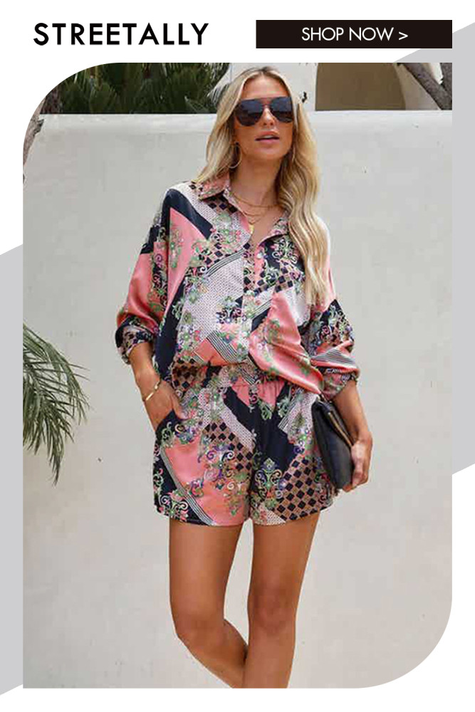 Elegant Print Lapel Long Sleeve Cardigan Single Breasted Two-piece Outfits