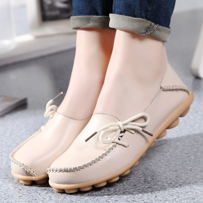 Large Size Leather Lace Up Casual Loafers Flat & Loafers