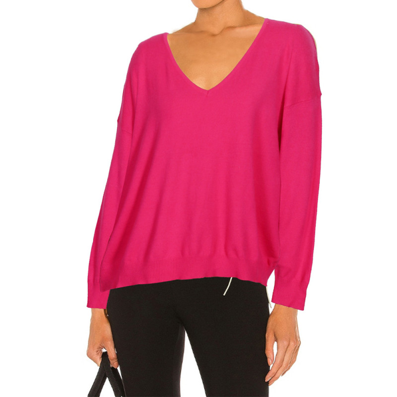 Sexy Solid Color Long Sleeve V-Neck Loose and Elegant Sweaters
