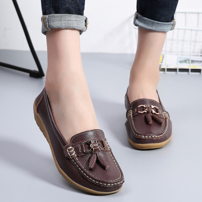 Flat Leather Soft Bottom Large Solid Color Flat & Loafers