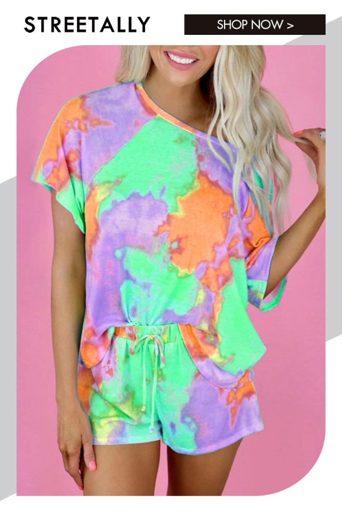 Tie-Dye Print Short Sleeve Crew Neck Chic Casual Two-piece Outfits