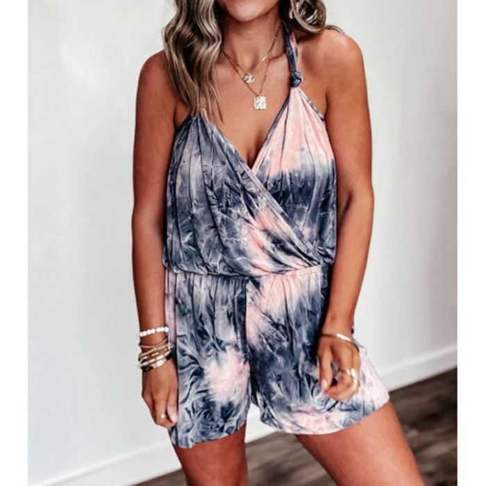 Loose Print Sling Mid-Rise Casual Rompers
