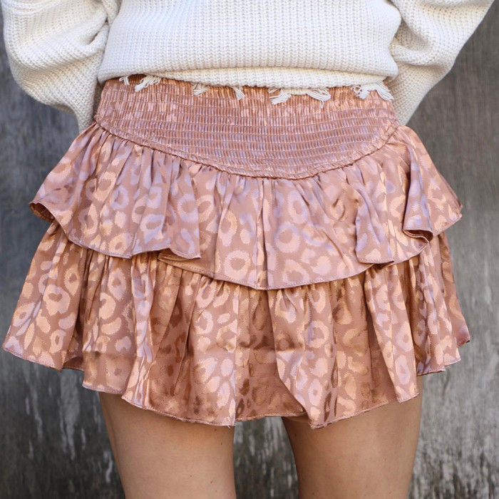 Fashion Print Nipped Waist Ruffle Casual Cropped Skirts