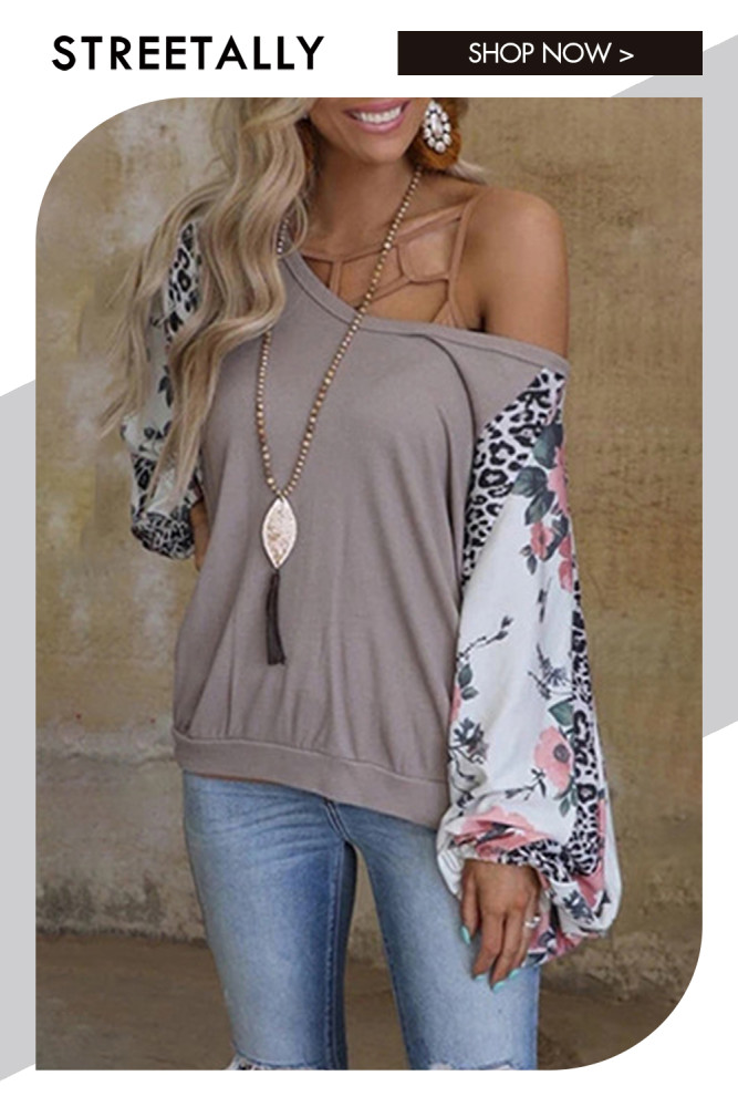 Printed Long Sleeve Crew Neck Panel Casual Loose T-Shirts