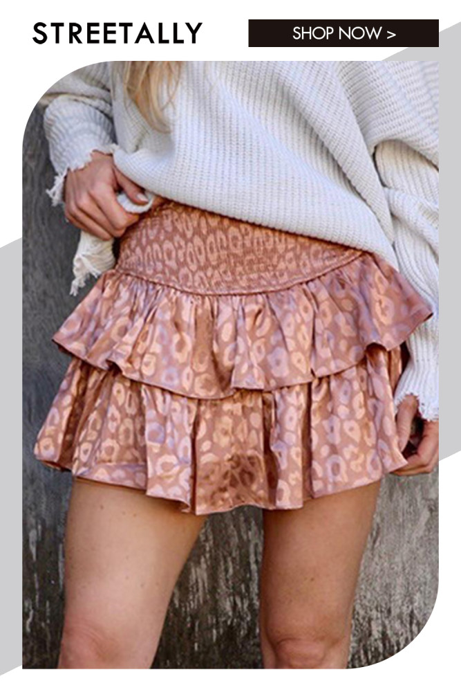 Fashion Print Nipped Waist Ruffle Casual Cropped Skirts